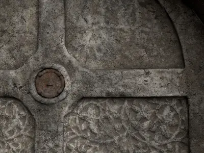 Stone Door with Ornaments Low-poly 3D model