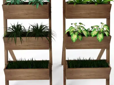 Modern Wood Ladder Planter 3D model