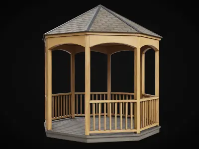 Wooden Pergola Gazebo Low-poly 3D model