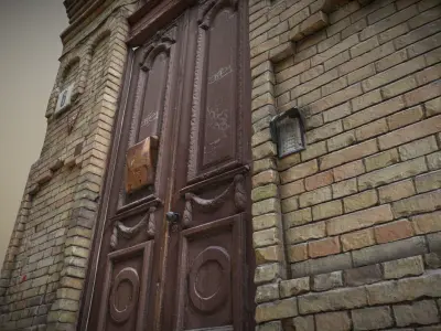 Scanned photorealistic old ornamented door Low-poly 3D model