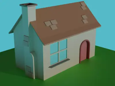 Low-poly House on field Low-poly 3D model