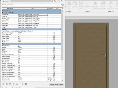 Single Door - Plain design - 12 Handles - Revit 2020 3D model