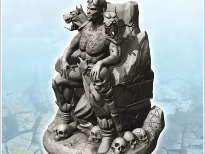 Hades Pluto on throne with heads of Cerberus 6 - Medieval Fantas 3D print model