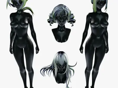4 Hairstyle Character Anime Collection Vol 3 Low-poly 3D model