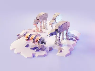 Star Wars atats low poly model render in blender Low-poly 3D model