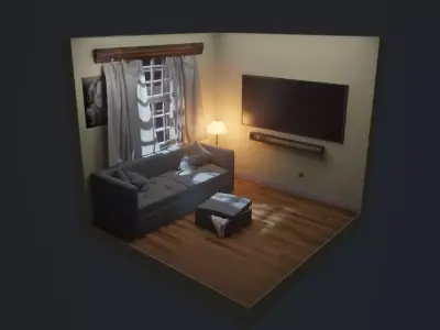 interior living space with furniture 3D model