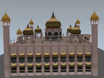 Lowpoly mosque model islamic with golden domes Low-poly 3D model