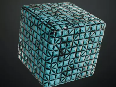 Modern Weathered Teal Geometric Pyramid Tiles PBR Seamless Texture