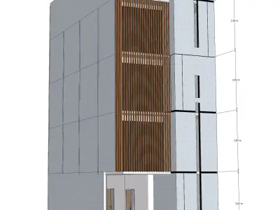 4 Storey Boarding House 9 Rooms with Parking  Skp  DWG  Low-poly 3D model