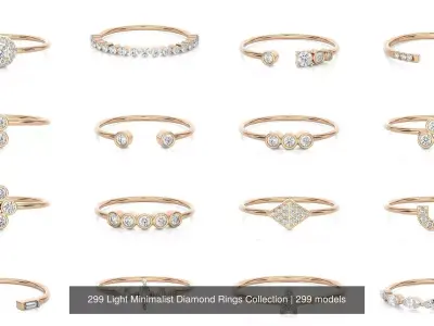 299 Light Minimalist Diamond Rings Collection 3D Model Pack