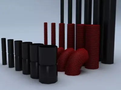 Set of mounting plastic tubes Low-poly 3D model