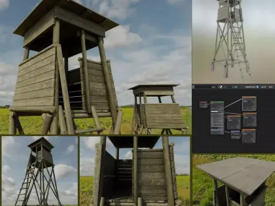 Wooden High Seat For Hunting Low-poly 3D model