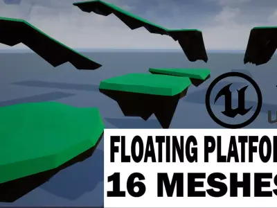 lowpoly floating platforms and islands Low-poly 3D model