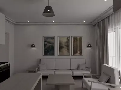 Scandinavian Style Apartment Interior with CAD Plan 3D model