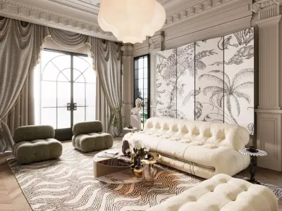 French retro style living room 3D model