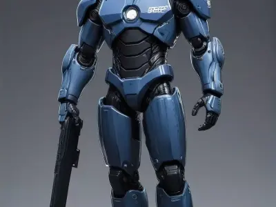 Futuristic Cyborg Soldier with Armor and Gun 3D model