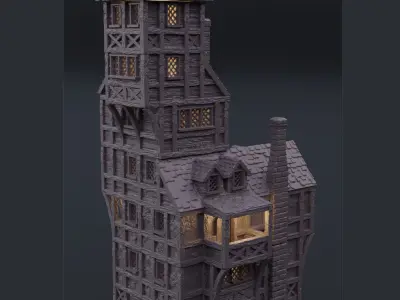 Medieval High House Tabletop Terrain 28 mm 3D print model