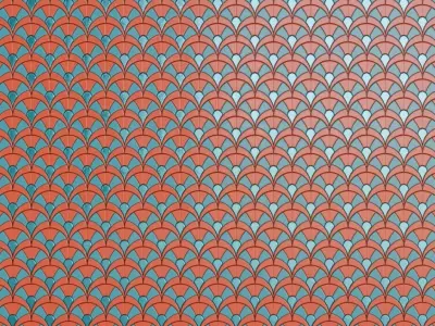 Modern Art Deco Tricolor Fan Mosaic Tiles PBR Seamless Texture