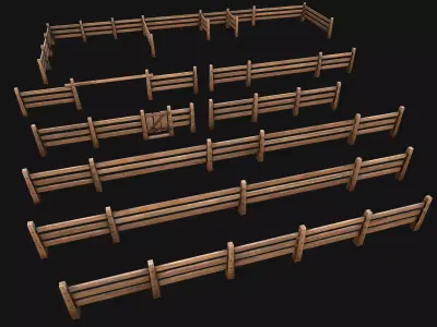 Fence Farm  Wooden Constructor Low-poly 3D model