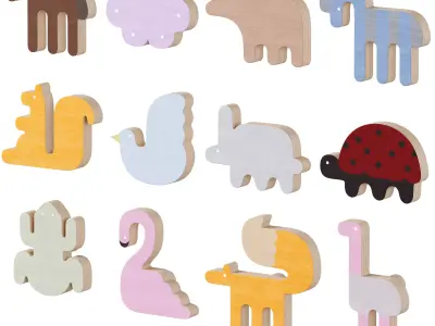 Animal Shaped Kids Furniture Handles and Wall Hooks 2 3D model