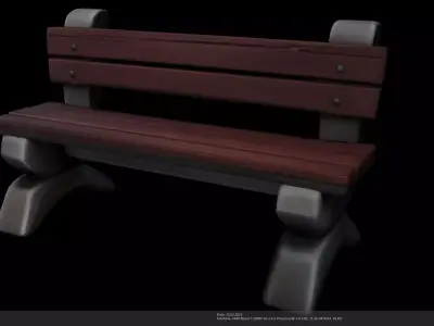 Stylized Wooden Park Bench - AI Low-poly 3D model