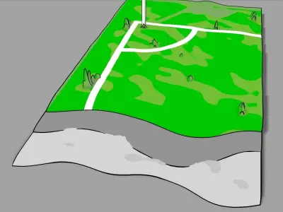 2D Sports Pitch Layers Low-poly 3D model