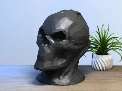 Low-poly Robot Skull Headphone Stand Cyborg Headset Stand 3D print model