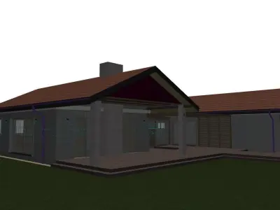 simple double barn one story house model 3D model