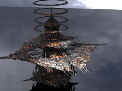 Cyberpunk Scorched Earth tower 7 Low-poly 3D model
