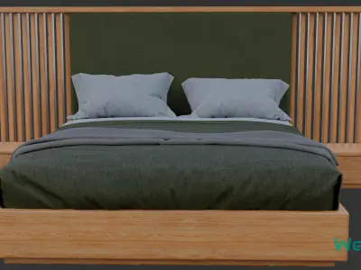 Bed with Vertical Slatted Headboard Low-poly 3D model