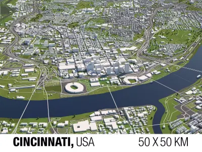 Cincinnati 50x50km 3D City Map 3D model