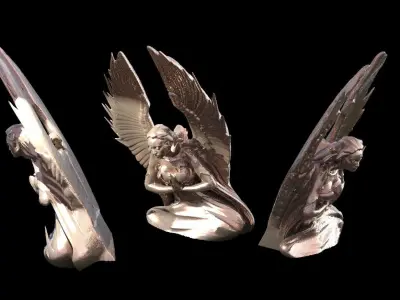 Gold Brushed Poseidon sculpture 3 designs  3D model