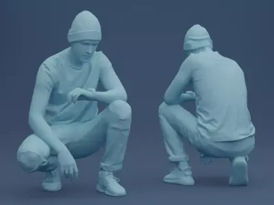A Guy Squatting Checks The Time 3D model