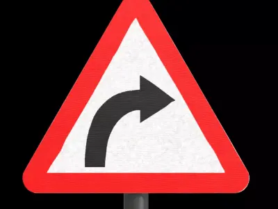 Right hand curve Roadsign Low-poly 3D model