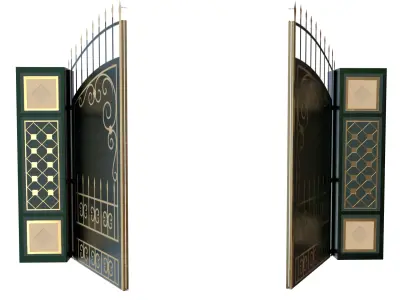 Green Ornamental Iron Gate 3D Model Low Poly PBR Gold Details Low-poly 3D model