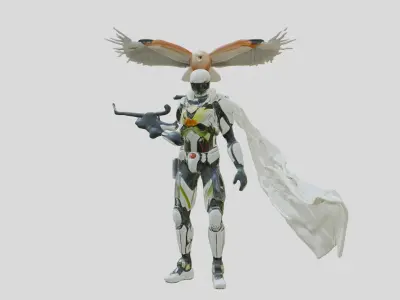 Cybernetic Soldier with Avian Companion Low-poly 3D model
