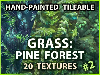 Grass Pine Forest Floor --20 TEXTURES-- Hand-painted --PACK 2--- Texture