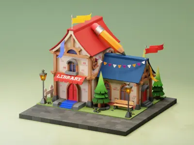 Library - Cartoon  Game Isometric Low-poly 3D model