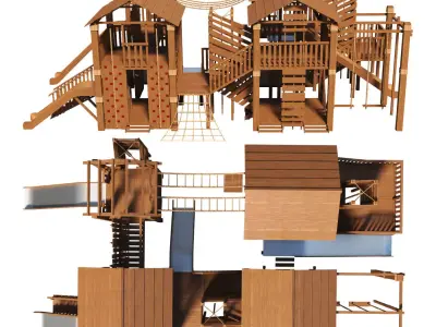 Playground two wooden play structures 3D model