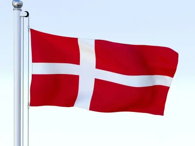 Animated Denmark Flag Low-poly 3D model