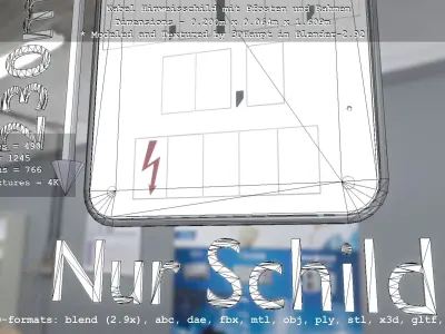 Hinweisschild Kabel mit Pfosten und Rahmen Low-poly 3D model