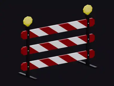 Low Poly Road Construction Barrier with Warning Lights  Low-poly 3D model