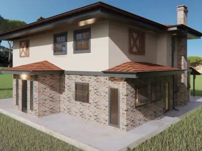 House Design with Landscape and Interior Plan 3D model
