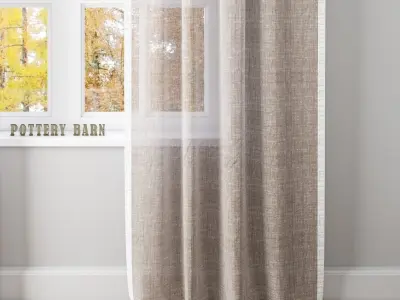 LINEN BORDER SHEER DRAPE-Pottery Barn 3D model
