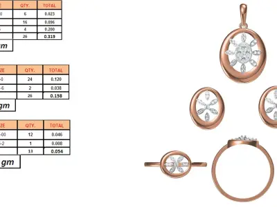 Light Minimalist Diamond Ring Earrings Pendant Set 3D print model