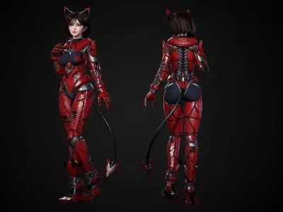 Cosmo Cat Girl - Game Ready Low-poly 3D model