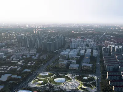 Futuristic Urban Park with Glass Domes and Sunken Plazas 3D model