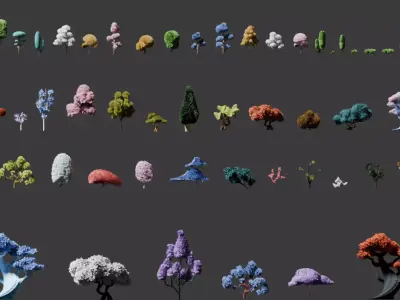 Cartoon trees pack Low-poly 3D model