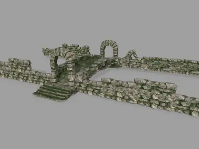 ruin set stone wall Low-poly 3D model