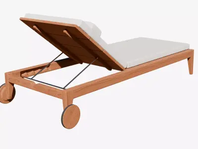 3D Model  Wooden Sun Lounger with Cushion 3D model